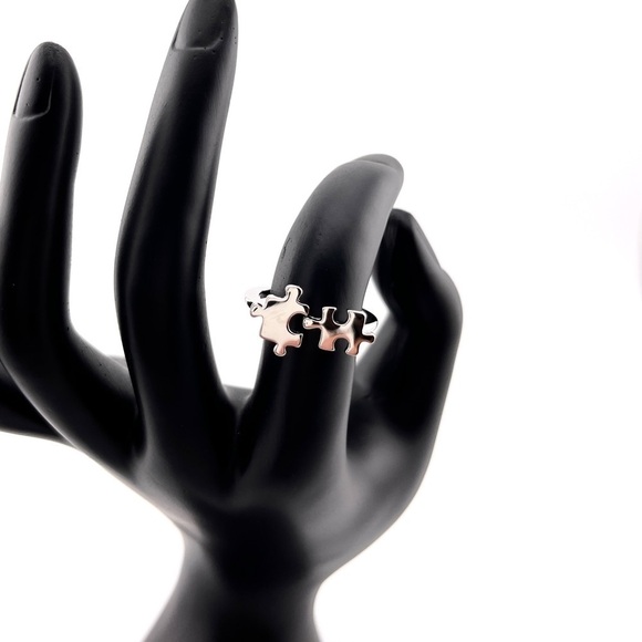 925 Stamped Sterling Silver Puzzle Jigsaw Pieces Ring - Picture 2 of 3